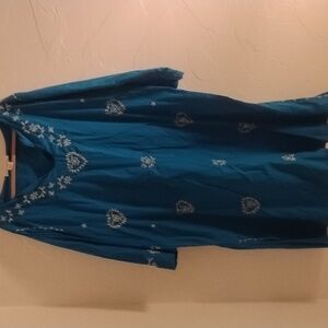 Silhouettes Turquoise Blue Soutache? Embroidered? Maxi Dress Sz 3X